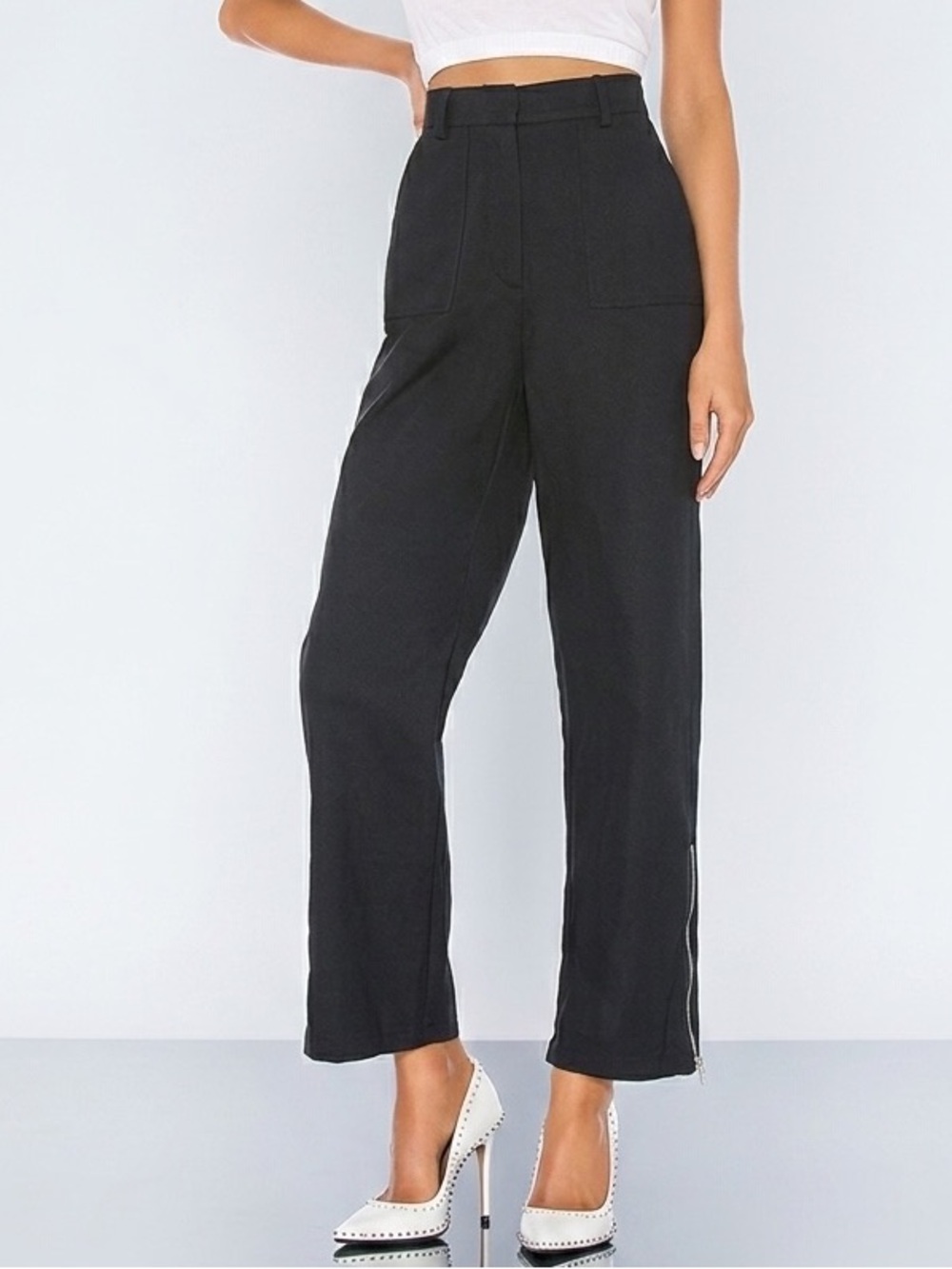 Superdown Revolve Bianca 100% Cotton Ankle Zipper Split Hem High Waist Pants